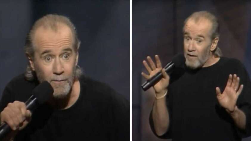 Two frames of George Carlin doing standup