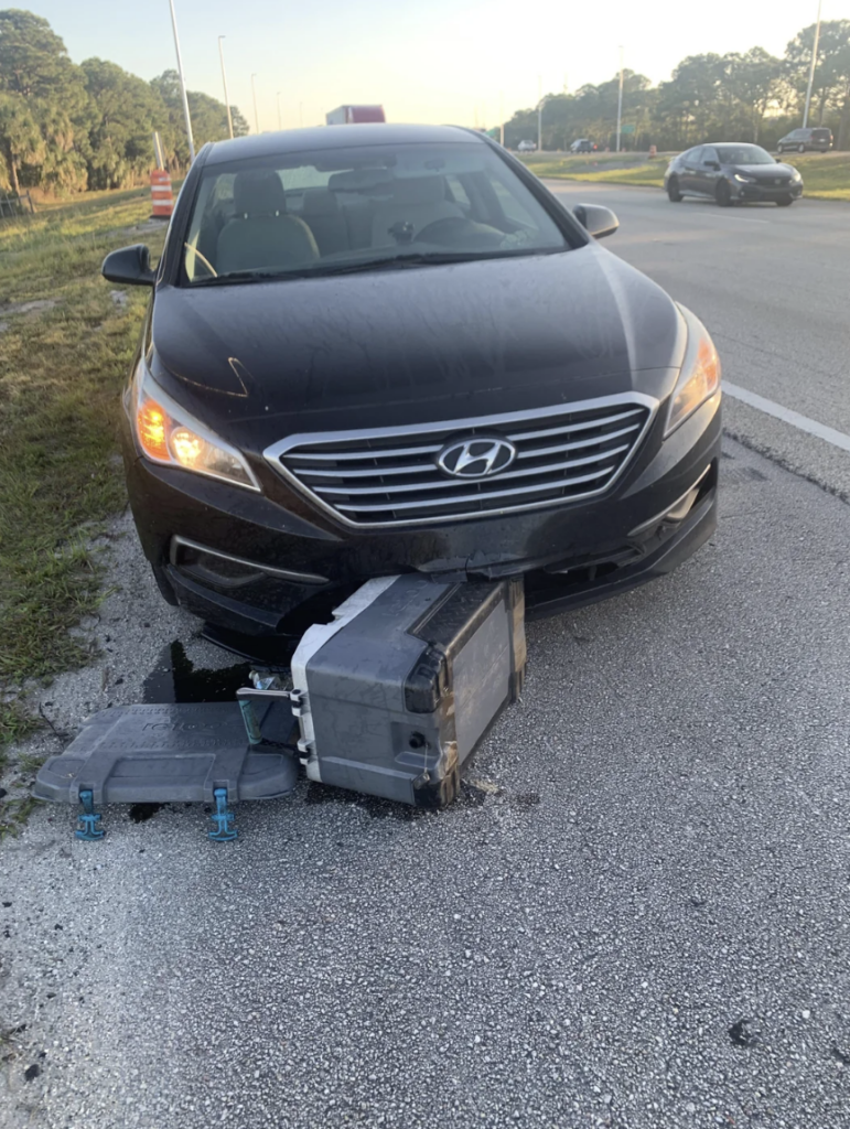 An image from someone who drove into a cooler while driving in Florida. 
