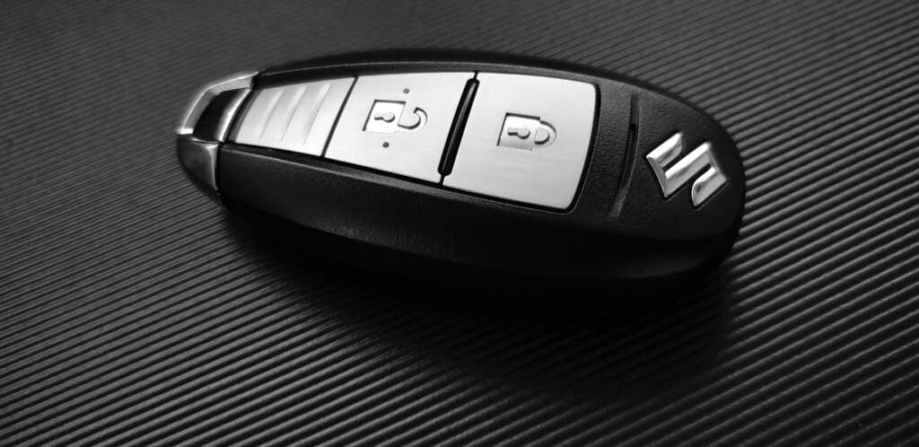 A close-up image of a car remote. 