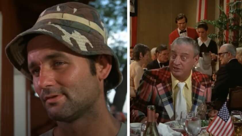 Bill Murray in Caddyshack next to an image of Rodney Dangerfield in Caddyshack.
