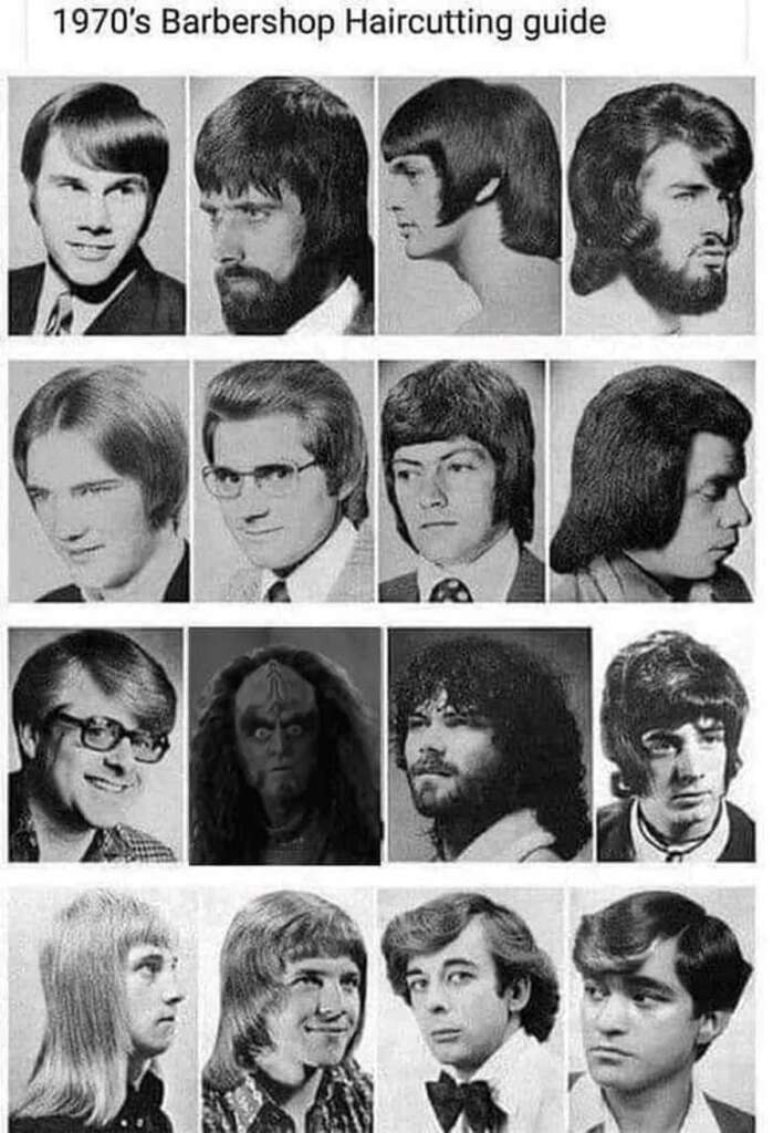 70s haircuts but with a klingon thrown in for humor