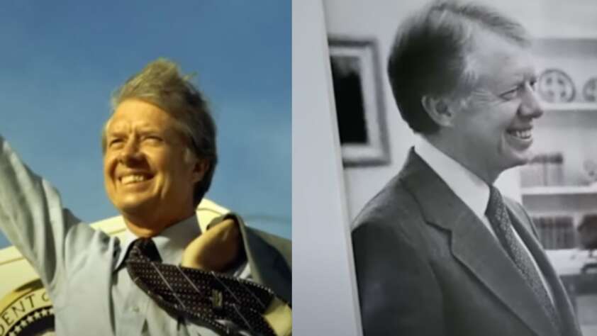 Two different pictures of Jimmy Carter placed next to each other.