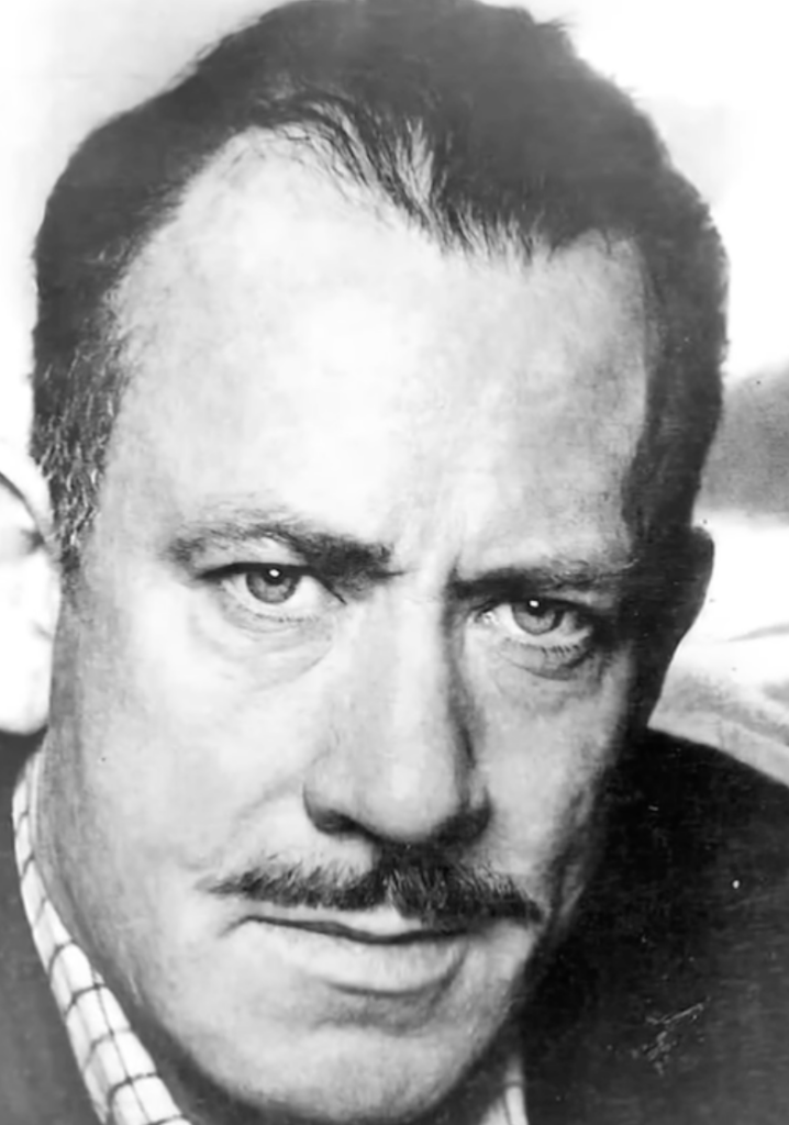 John Steinbeck portrait photo in black and white with mustache. 