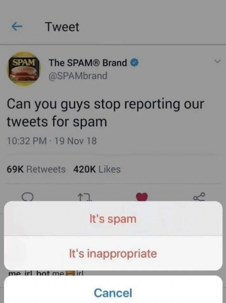 A tweet from The SPAM Brand. 