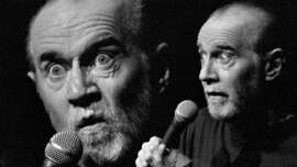 Black and white photo of an older man with a beard holding a microphone, shown in two poses: one close-up with a wide-eyed, intense expression, and another in profile, appearing thoughtful.
