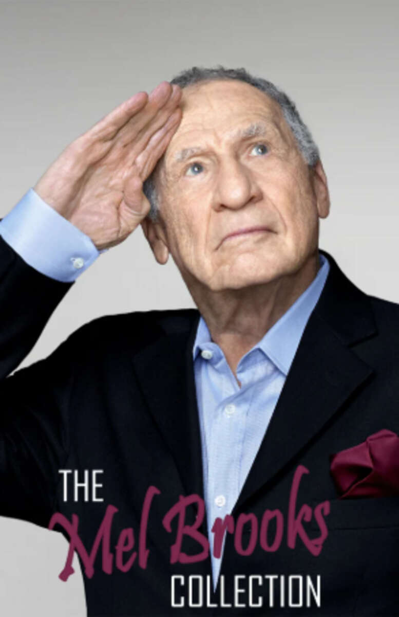 An older man in a suit salutes while looking upward. The text reads "The Mel Brooks Collection.