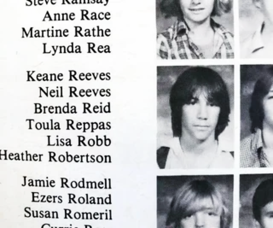 A black-and-white yearbook page shows a list of student names on the left and black-and-white portrait photos of students on the right in two columns.