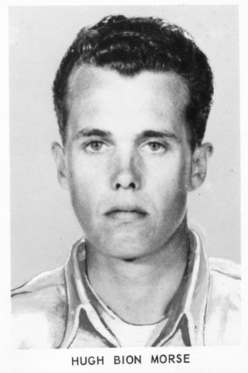 Black and white portrait photo of a young man with short dark hair, wearing a collared shirt. The name "Hugh Bion Morse" is printed below the image.