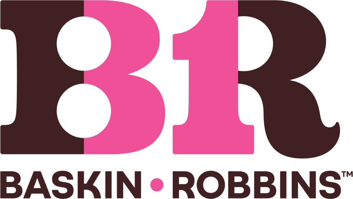 Baskin-Robbins logo with large pink and brown letters “BR,” incorporating a hidden pink “31” in the design above the words “Baskin Robbins” in bold, brown, and pink font.