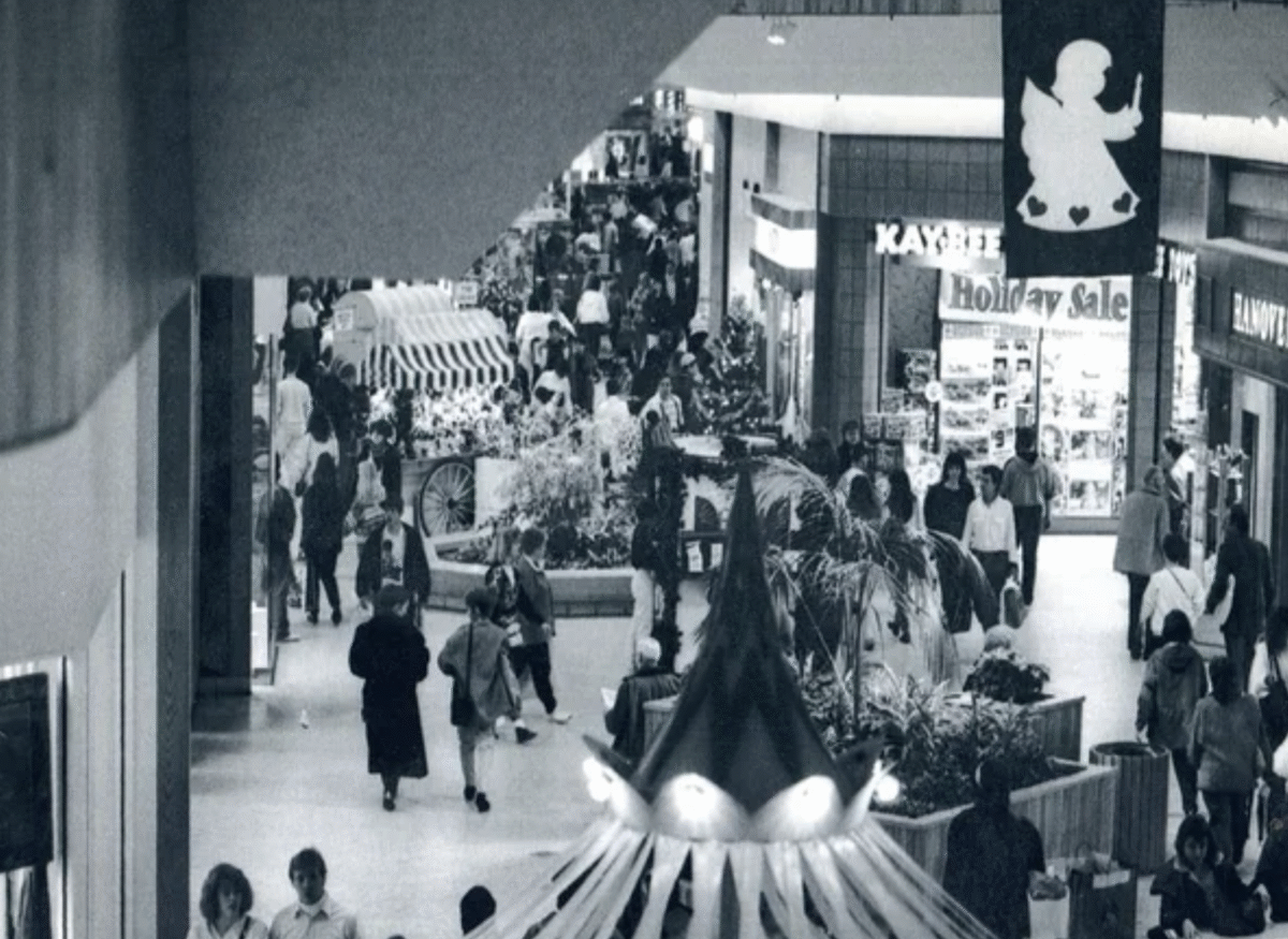 A group of people in a mall