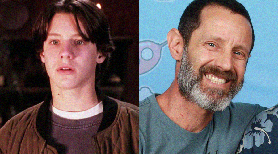 A split image shows a young person with short brown hair wearing a jacket on the left, and an older man with a beard and mustache smiling in a blue shirt on the right.