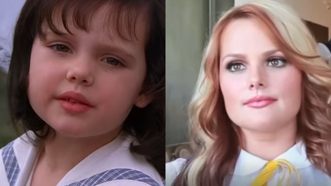 Side-by-side photos showing a young girl with dark hair on the left and a woman with light brown hair on the right, both looking toward the camera.