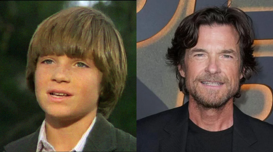 A side-by-side comparison shows a boy with brown hair and a slight smile on the left, and a bearded man with wavy brown hair and a dark jacket on the right, both facing forward.