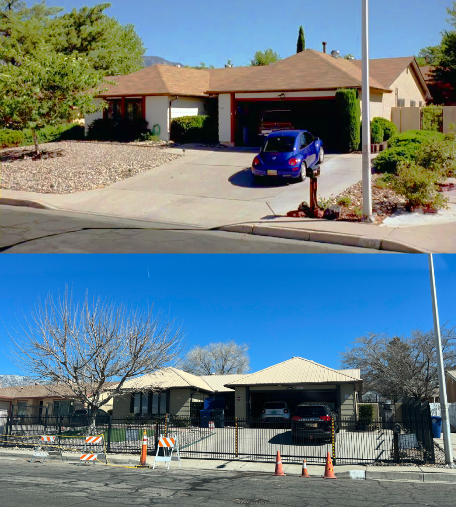 A house with a driveway and a car parked in front of it