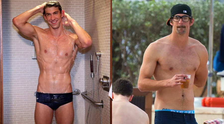 A collage of a man in swimsuits