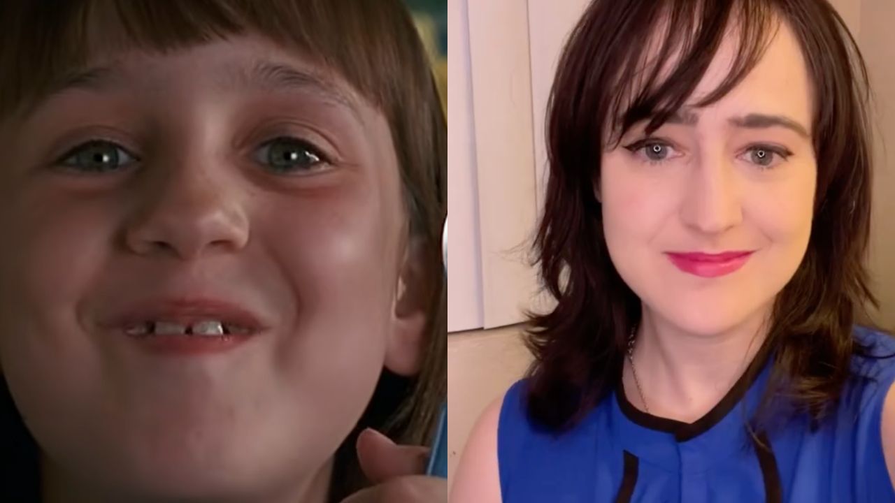Side-by-side images show a young girl with missing front teeth smiling on the left, and a woman with brown hair and a blue top smiling slightly on the right.