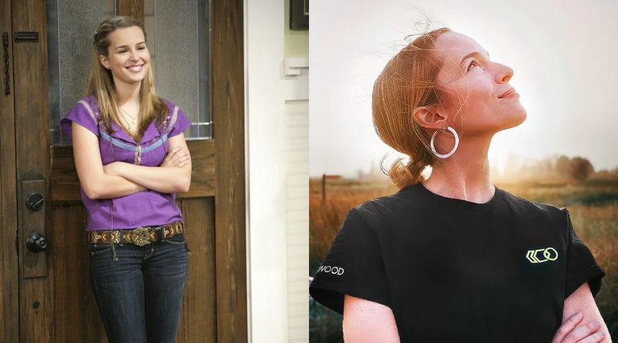 Split image: On the left, a smiling young woman in a purple top stands with arms crossed indoors. On the right, a woman in a black shirt and large hoop earrings looks up, smiling, outdoors with sunlight behind her.