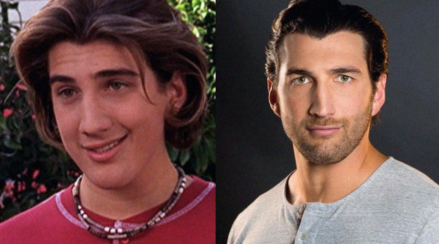 Side-by-side photos: on the left, a young man with medium-length brown hair and a necklace, smiling outdoors; on the right, the same person older with short hair, beard stubble, and a neutral expression, wearing a gray shirt.