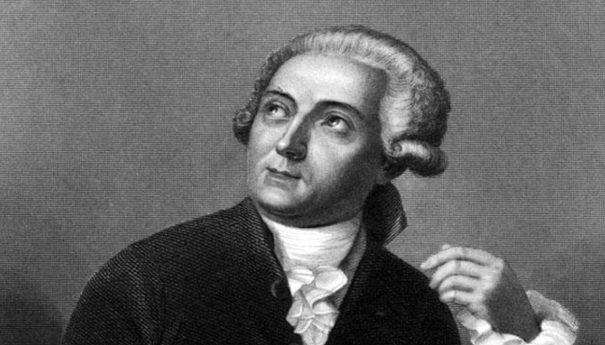 A black-and-white portrait engraving of a man with curled white hair, wearing a dark coat and a white ruffled shirt, looking slightly upward and to the side.