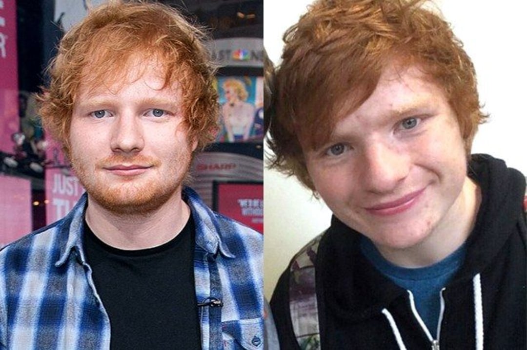 Two young men with pale skin, red hair, and similar facial features are pictured side by side. The person on the left has a trimmed beard and wears a blue plaid shirt; the person on the right is clean-shaven and wears a dark hoodie.