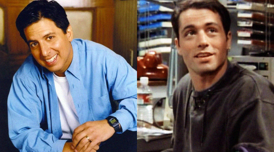 Two men are pictured side by side. The man on the left wears a blue shirt, smiles, and leans forward. The man on the right has short dark hair, wears a dark shirt, and looks off to the side in a room with electronic equipment.