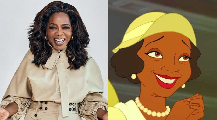A woman with wavy hair smiles brightly in a beige outfit on the left, while on the right, an animated character with a yellow headscarf and brown bob also smiles warmly.