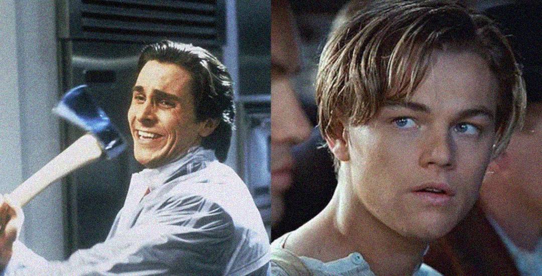 A split image showing one man smiling aggressively while swinging an axe, and another young man with blond hair looking surprised or concerned.