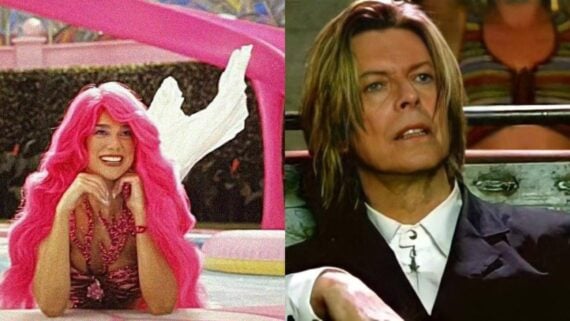 David Bowie and Dua Lipa in unexpected movie cameos, featuring scenes from Zoolander and Barbie