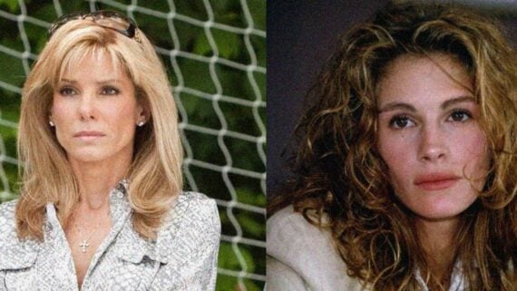 Side-by-side image of Sandra Bullock in The Blind Side and Julia Roberts, highlighting the actress who took the role and the one who turned it down