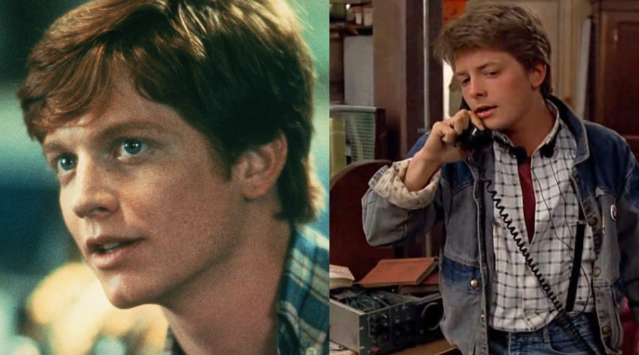 Side-by-side images of two young men with similar hairstyles; the left one has reddish hair and wears a plaid shirt, while the right one has brown hair and wears a denim jacket, holding a phone to his ear.