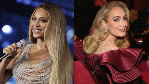Beyonc&eacute; and Adele together representing moments when celebrities fangirled over other stars