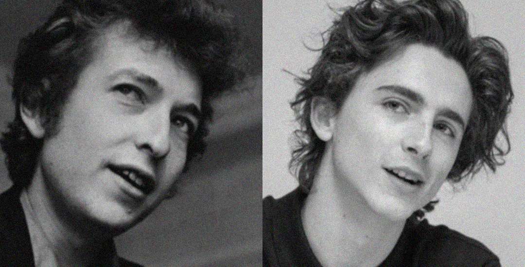A split image shows two young men with wavy hair. The left side is a black-and-white photo of a man looking upward, while the right side is a grayscale photo of another man facing forward with a slight smile.