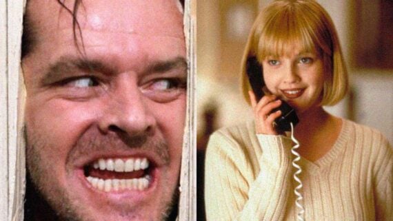 Horror movies cover image featuring Drew Barrymore in Scream and Jack Nicholson in The Shining