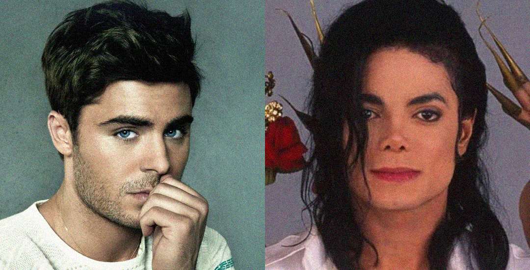 Side-by-side portraits of two people: on the left, a young man with short brown hair and blue eyes, hand near his mouth; on the right, a person with long black hair, dark eyes, and a red flower behind their head.