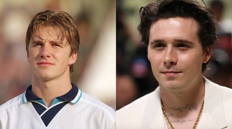 Side-by-side photos of two young men with similar facial features; the left one has light brown hair and wears a collared sports shirt, while the right one has dark hair and wears a white jacket.