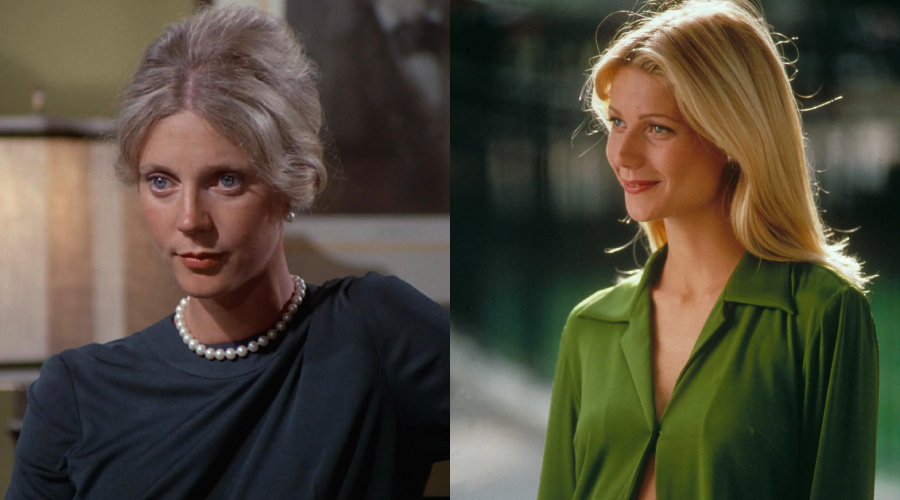 Side-by-side photos of two women: the left, with light hair in an updo, wearing a dark top and pearl necklace; the right, with long blonde hair, wearing a green blouse and smiling outdoors.