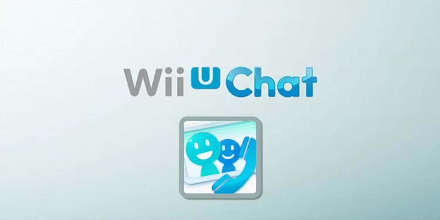 The image displays the Wii U Chat logo, with the words "Wii U Chat" above an icon showing two blue smiling faces and a telephone receiver on a light, textured background.