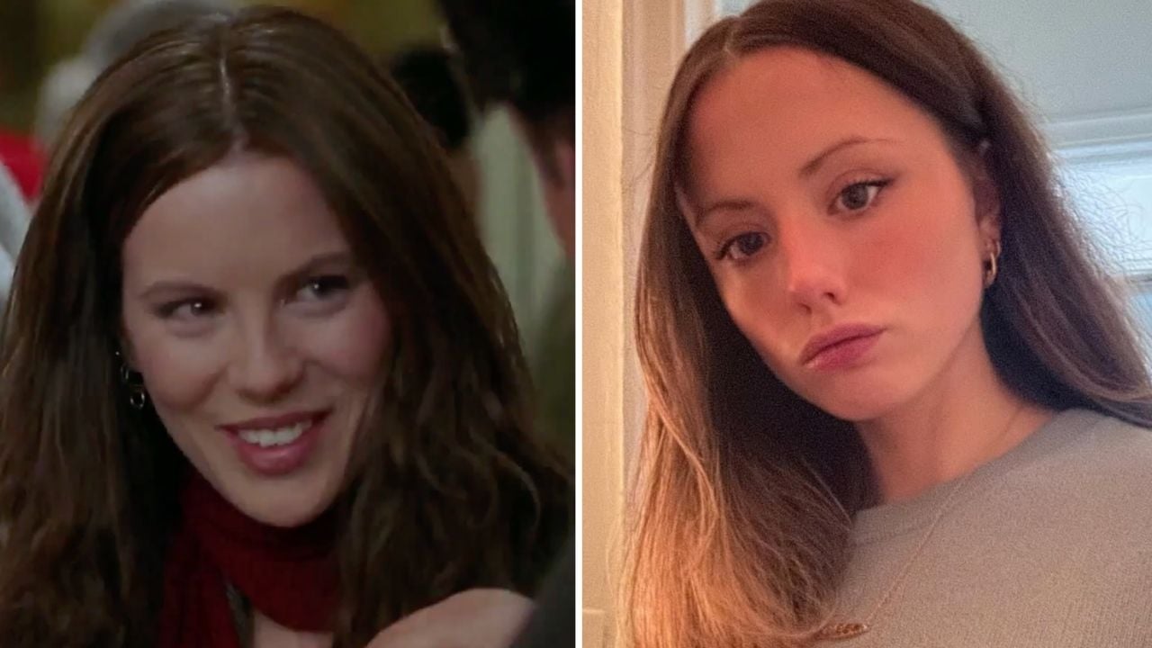 Side-by-side image of two women with long brown hair, one on the left smiling in a warm setting, and one on the right with a neutral expression in a well-lit indoor space.