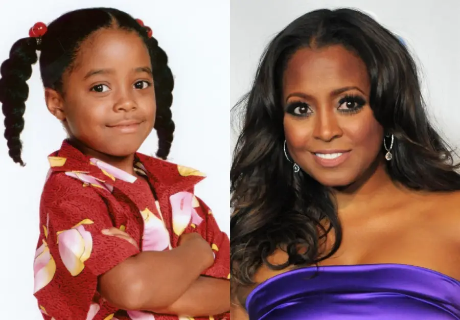 Side-by-side images show a young girl with braided hair in a red shirt on the left, and an adult woman with long, wavy hair in a purple top on the right, both smiling at the camera.