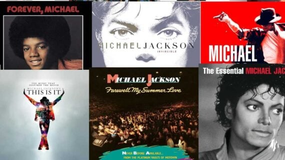 Collage featuring famous Michael Jackson album covers