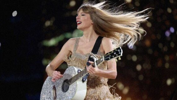 Taylor Swift performing during The Eras Tour