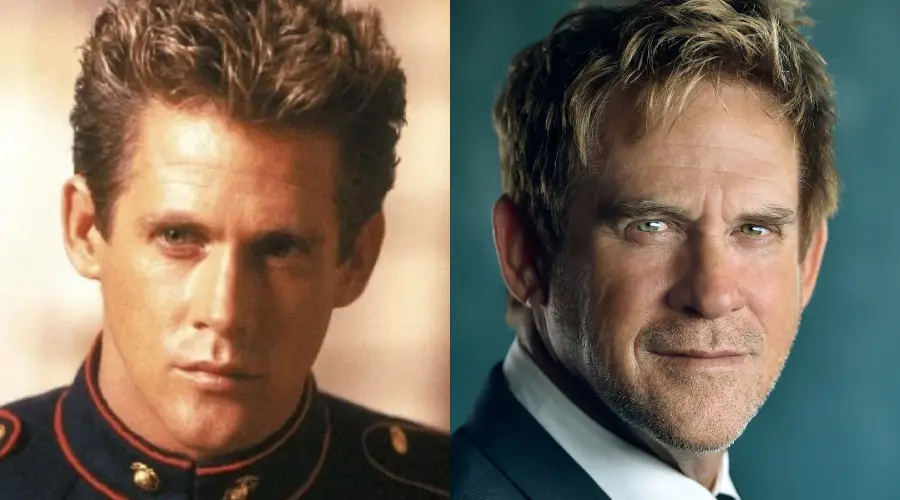 Side-by-side photos of the same man: on the left, he is younger wearing a military uniform; on the right, he is older in a suit, with shorter hair and some facial lines, looking directly at the camera in both images.