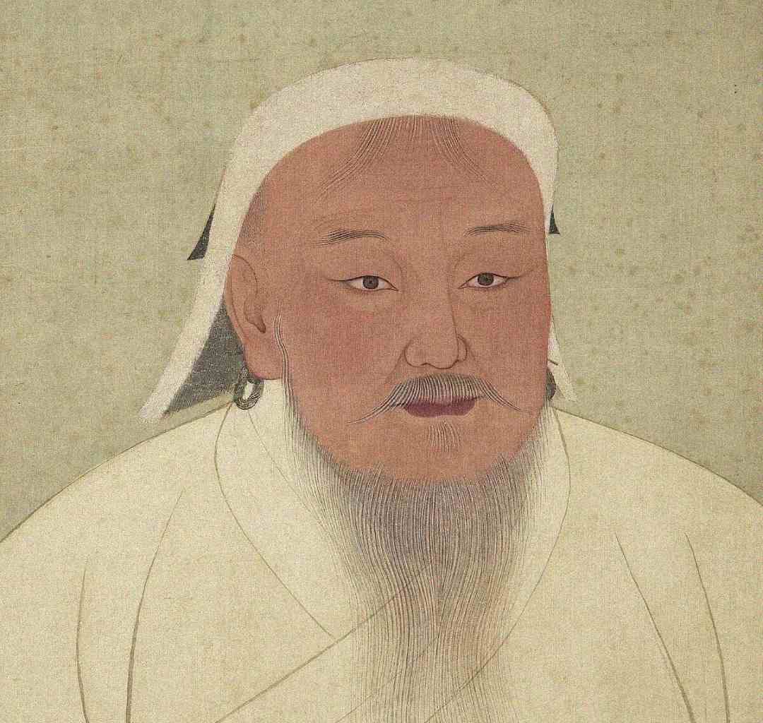 Portrait of a man with a long white beard and mustache, wearing a white robe and a white headdress, set against a plain background in an East Asian painting style.