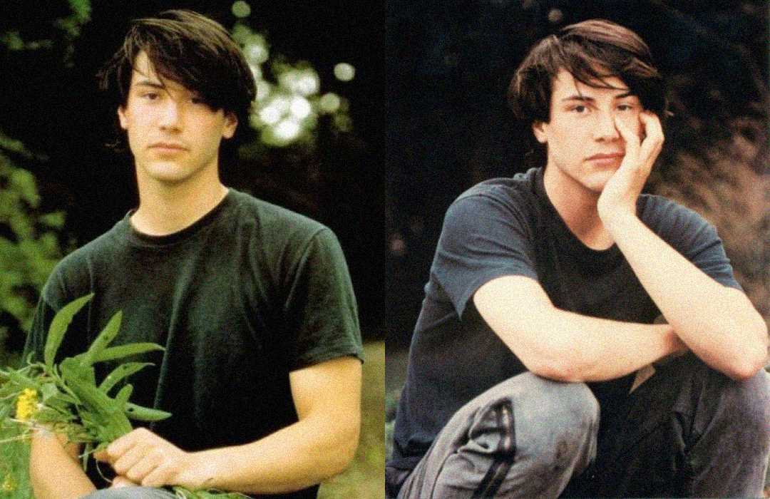 Side-by-side photos of a young man with dark hair wearing a dark T-shirt, sitting outdoors. In one photo he holds green leaves; in the other, he rests his head on his hand, looking thoughtful.