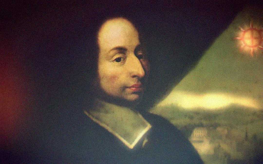 A painted portrait of a man with dark hair wearing a white collar, looking to the left. A bright sun symbol appears in the upper right corner, and a blurred landscape is in the background.