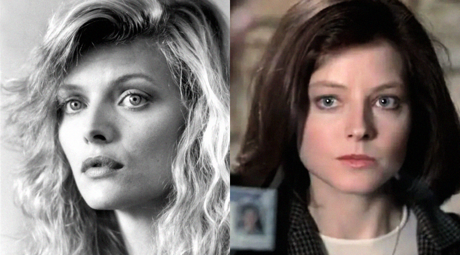 Side-by-side portraits of two women: the left image is a black-and-white photo of a woman with long, wavy blonde hair; the right image is a color photo of a woman with straight brown hair holding up an ID badge.