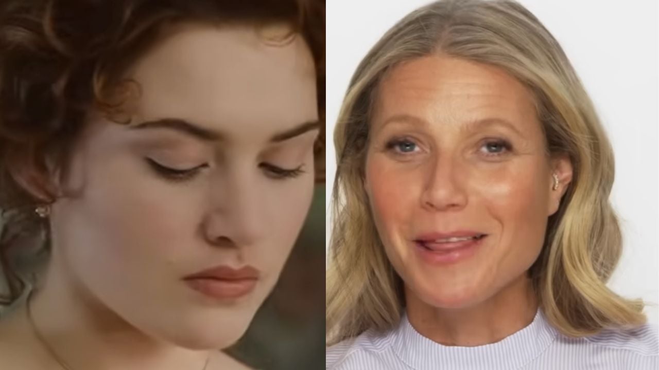 Split image: On the left, a woman with curly brown hair looks down, wearing light makeup. On the right, a woman with blonde hair smiles slightly at the camera, wearing a light-colored top and minimal makeup.