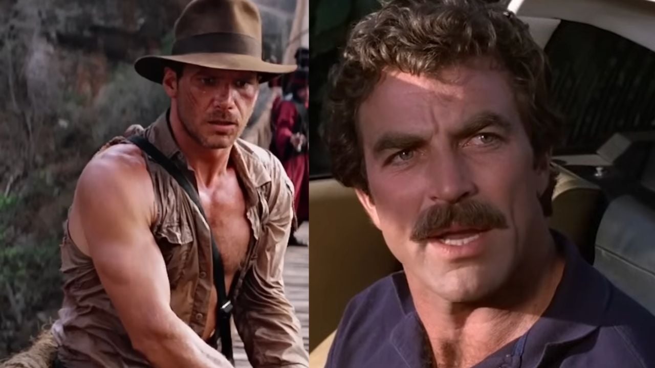 Split image: On the left, a man in a brown hat and rugged shirt outdoors; on the right, a man with curly hair and a mustache in a car, wearing a dark shirt.
