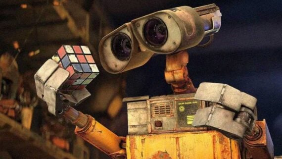 WALL&middot;E looking toward the horizon in one of the film's most iconic scenes.