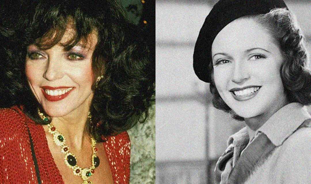 Side-by-side portraits of two women smiling. The left image shows a woman with dark, curly hair, wearing a red outfit and a statement necklace. The right image is a vintage black-and-white photo of a woman in a beret and coat.